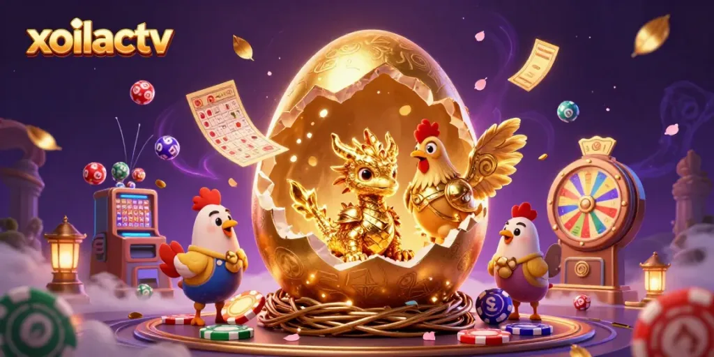 Engage in thrilling betting action with the xoilactv dragon guarding a treasure of poker chips.